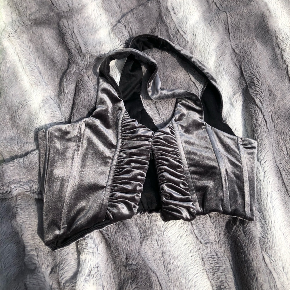 NWOT Zara Charcoal Velvet Cropped Tank - Picture 3 of 5